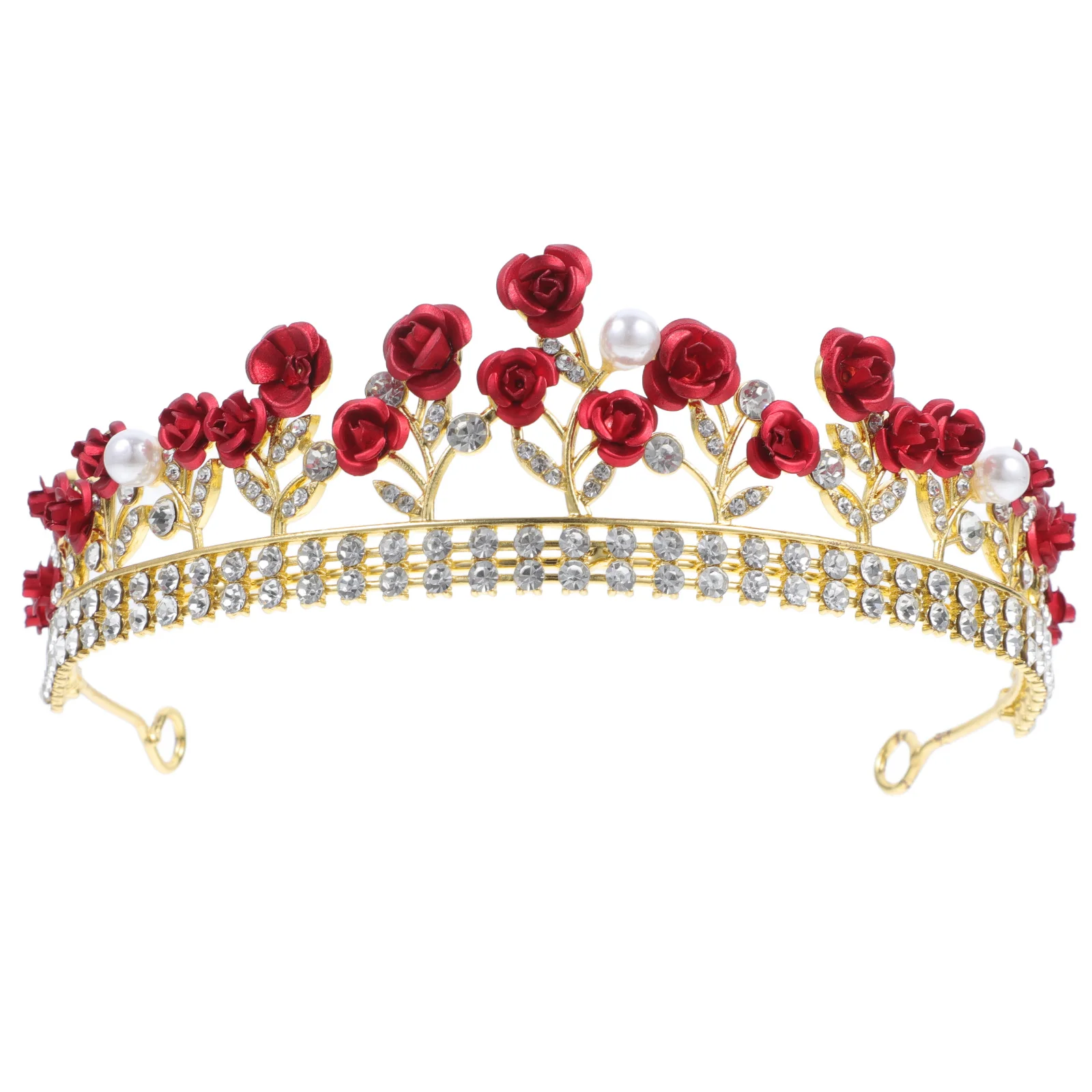 

Rose Designed Headdress Tiara Crown for Women Red Rhinestone Wedding Hair Accessories Headband