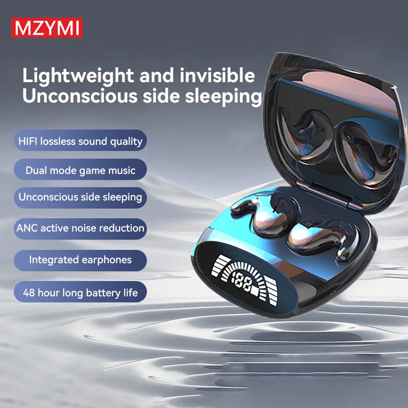 MZYMI MD528 Sleep Wireless Bone Conduction Earbuds Bluetooth5.3 Noise Cancelling LED Display Earphones Sports Invisible Headset