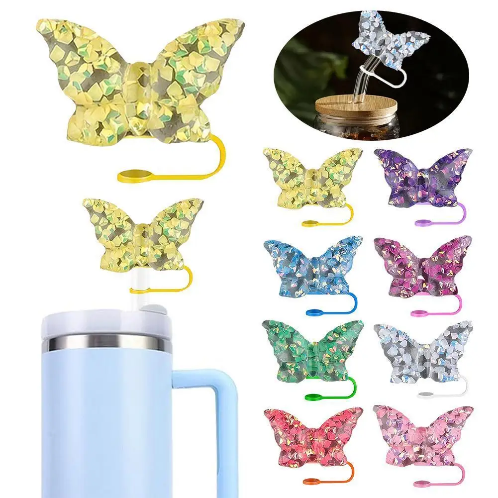 Cartoon Resin Butterfly Straw Cover Cap 10MM Drink Straw Plug Reusable Splash Proof Drinking Fit Cup Straw Cap Pendant