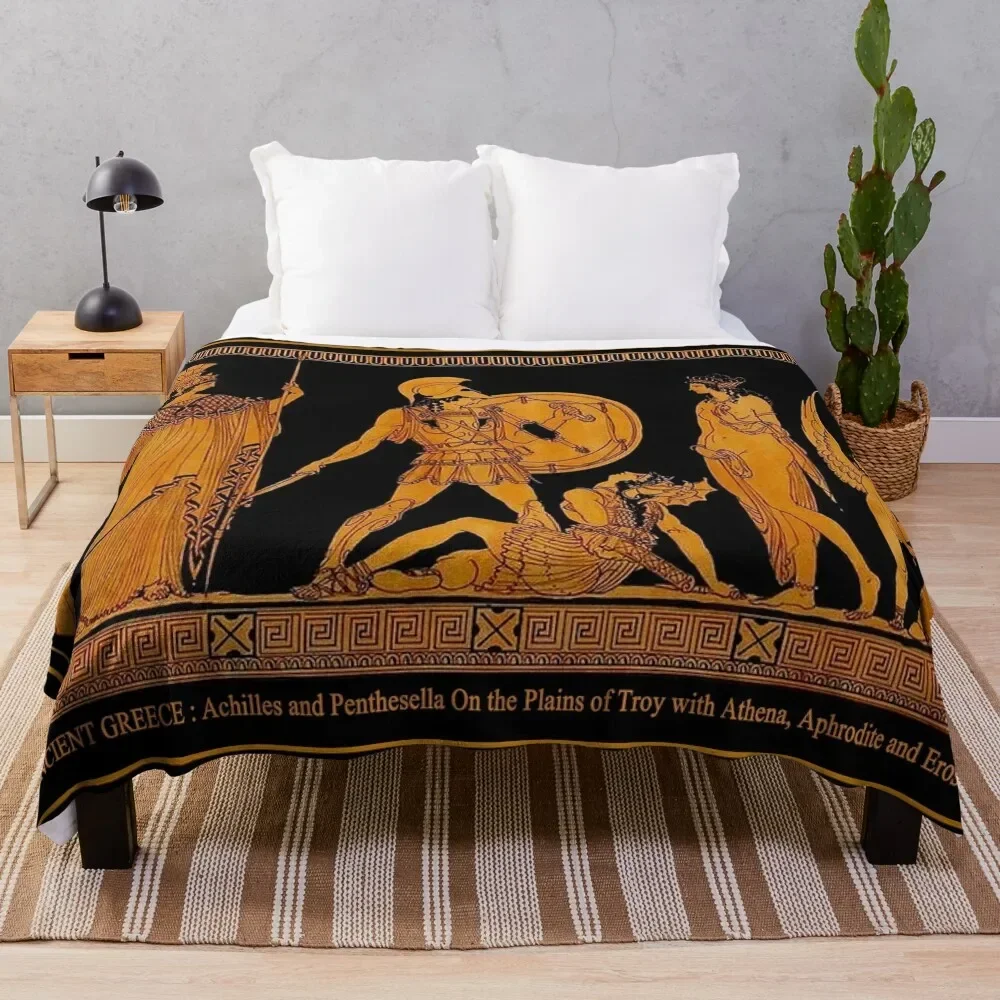 GREECE : Ancient God and Goddess Frieze Print Throw Blanket Thin Fluffy Softs Loose Blankets