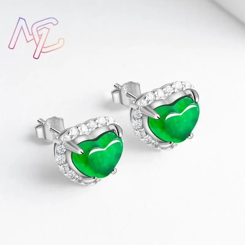 الأخضر ميانمار الجاديت أقراط على شكل قلب الأذن مربط التعويذات مصمم سحر مجوهرات هدايا للنساء محظوظ الطبيعية البورمية اليشم #3