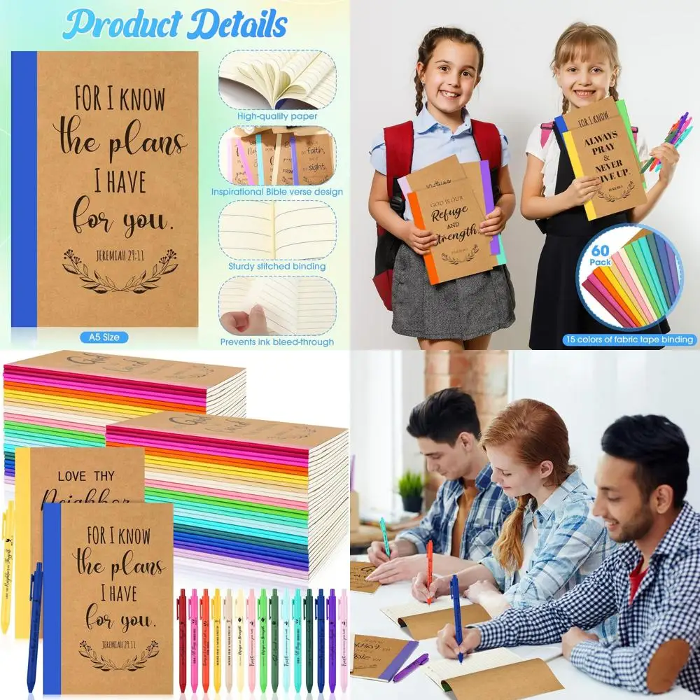 

Набор из 60 блокнотов формата А5 и ручек для христианского Пасха, религиозные ежедневники с цитатами из Библии для церкви, воскресной школы и в качестве подарка