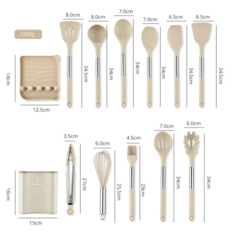 13 PCS Silicone Kitchen Utensil Set Stainless Steel Handle Kitchen Cooking Baking Tools Kitchenware Accessories Storage Bucket view 6