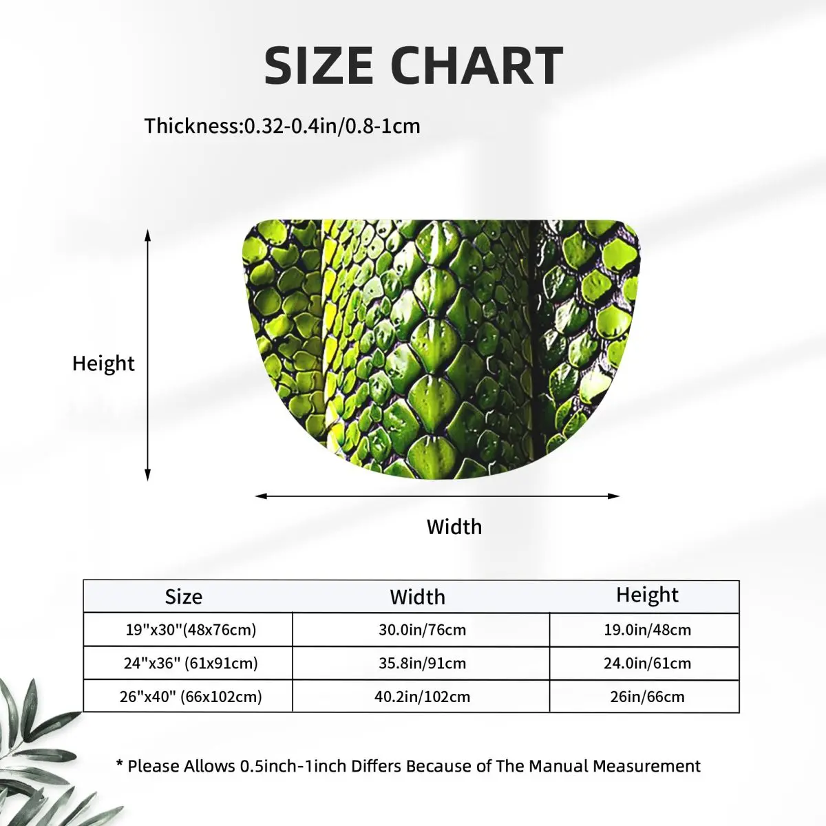 Snake Skin Green Snake Serpent Animal Print Viper Fashion Soft Half Round Doormat Non Slip Bathroom Mat Absorbent Floor Carpet