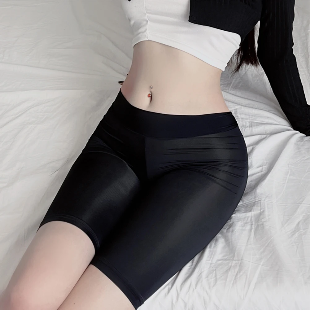 

Fashion Hot Women's Pants Nightwear Smooth Knee Length Middle Waist Sexy Sheer Solid Color 88%Nylon+12%Spandex