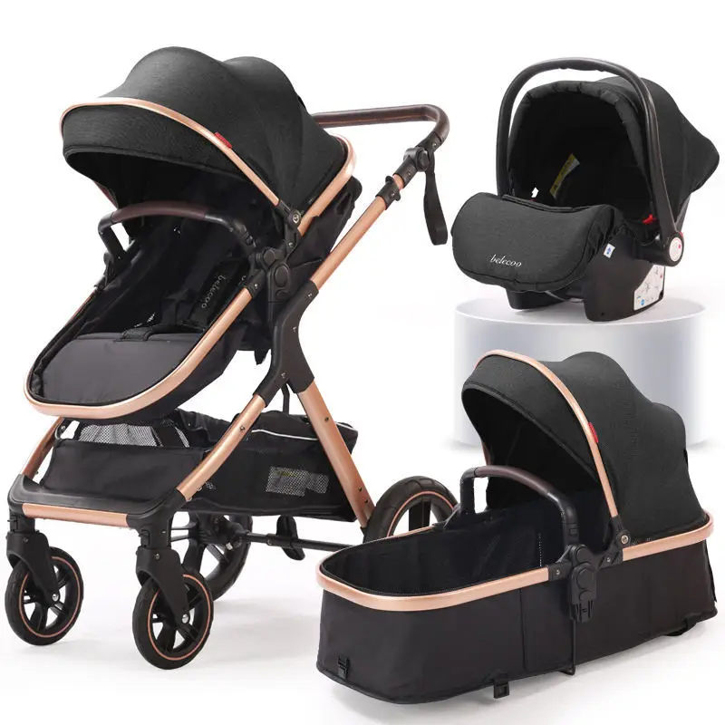 

High Quality 3 in 1 baby stroller luxury high landscape poussette Multi-Functional baby pram for travel