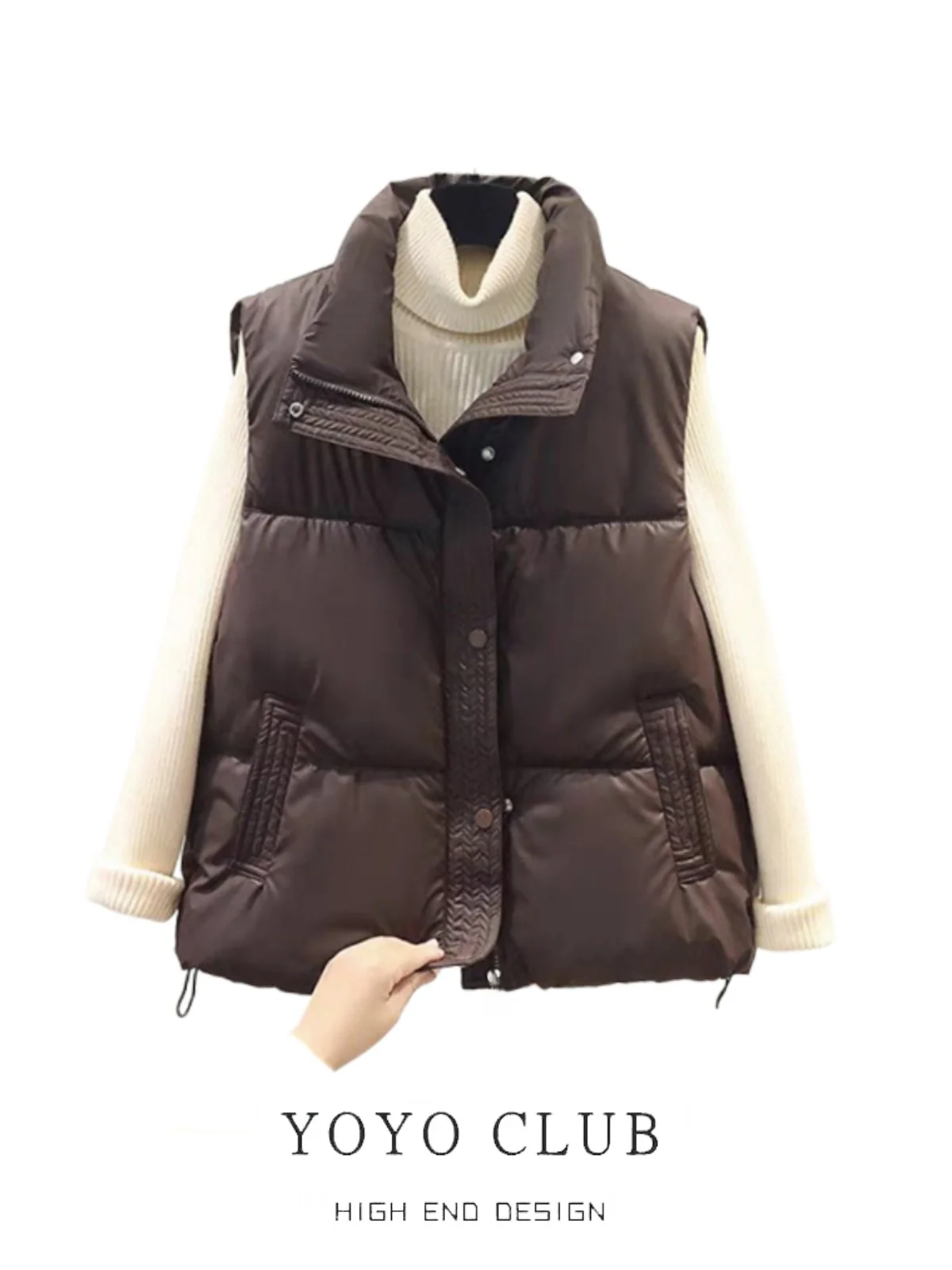 

Loose Women's PU Leather down Cotton Vest Brand Bule Large Size Winter Faion Outerwear ort Zipper Stand Collar Jaet