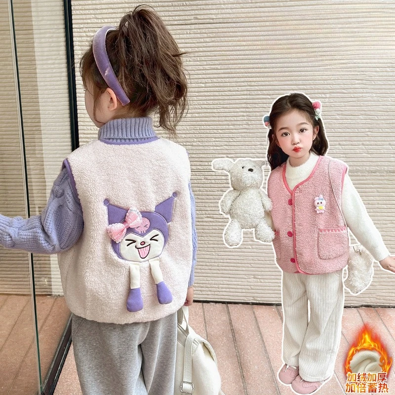 

Kawaii My Melody Kulomi Sanrio Children Cute Cartoon Comfortable Warm Vest Wool Blouse Cotton Padded Vest Birthday Gift for Kids