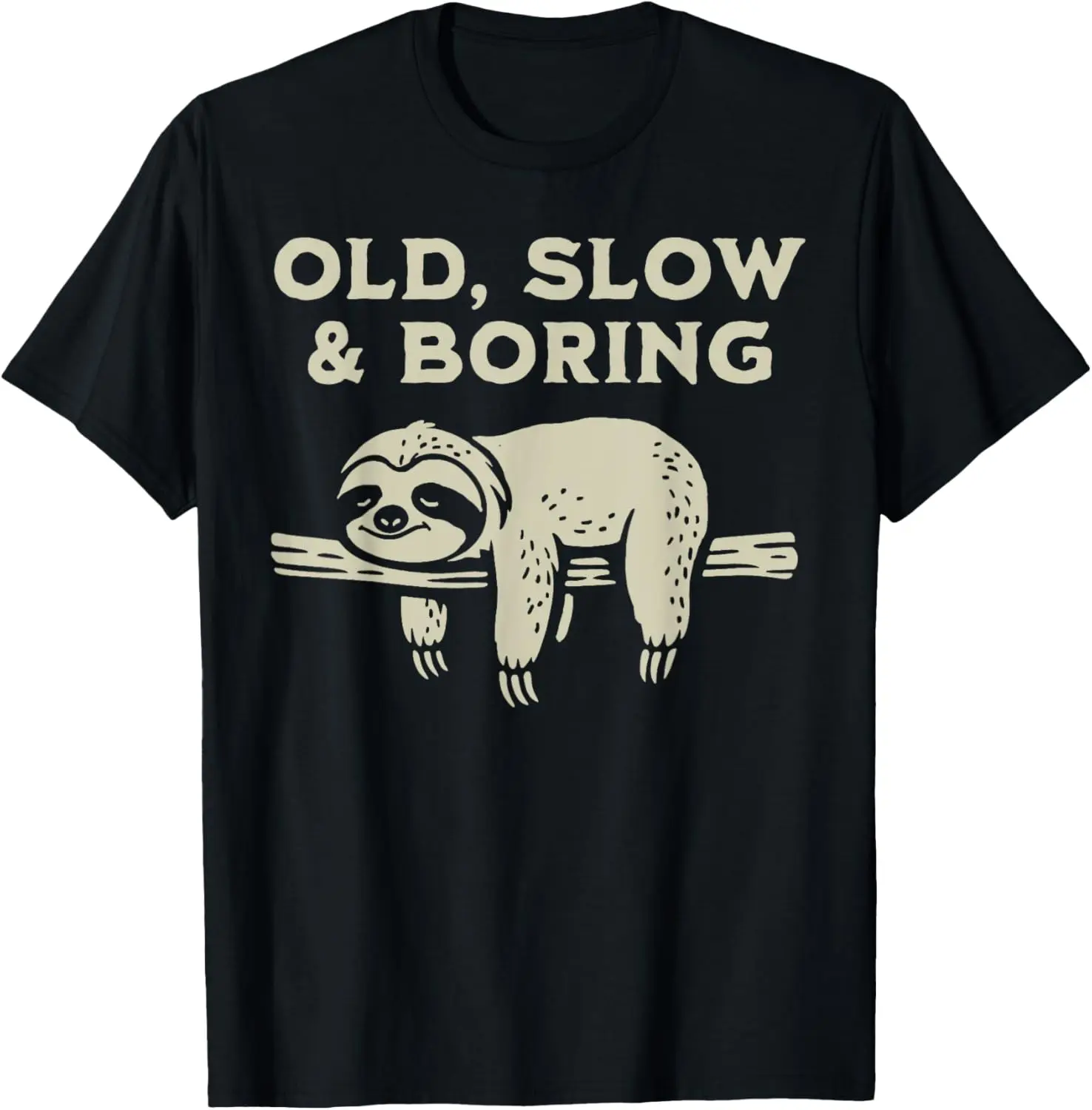

Old Slow & Boring Sloth Graphic Tee Men's Casual Cotton T-Shirt Funny Lazy Animal Top
