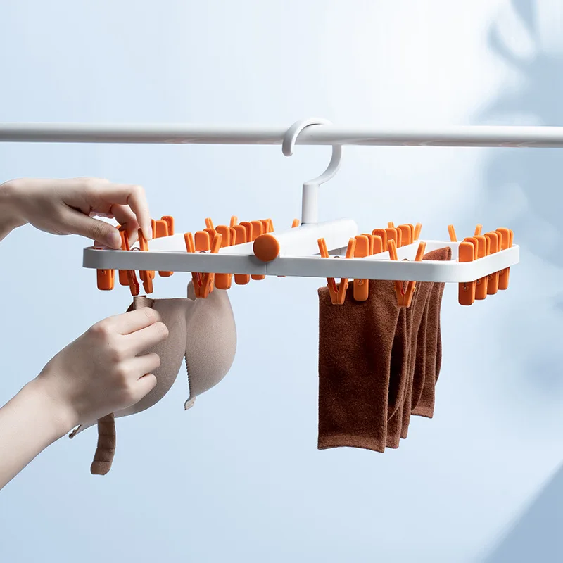 

New Balcony Clothes Drying Rack Multi-function Foldable Anti-entanglement Rotating Socks Clothespin Home Organizer Space Saving