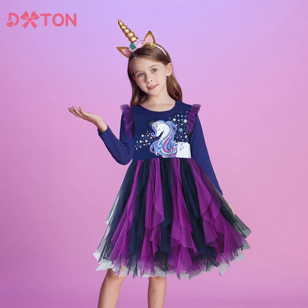 

DXTON New Girls Dresses Kids Autumn Winter Tulle Casual Dress Children Unicorn Snowflake Kids Dress Toddler Irregular Costumes