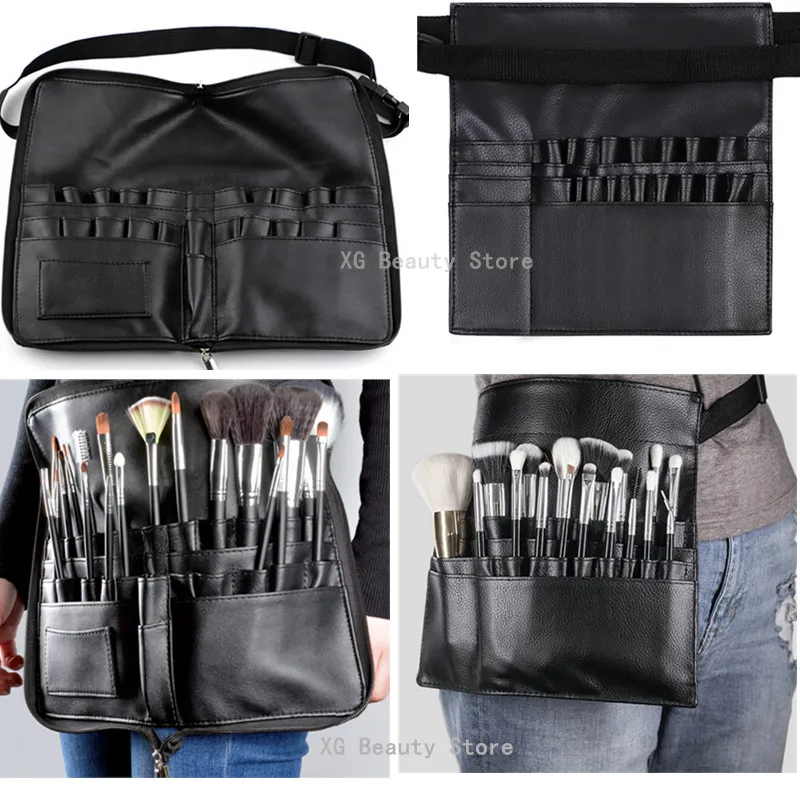 Sac pour pinceaux de maquillage en cuir PU, deux styles, avec ceinture, sac de taille pour pinces à cheveux, peigne à cheveux, maquilleur, sac à ciseaux pour animaux de compagnie de grande capacité