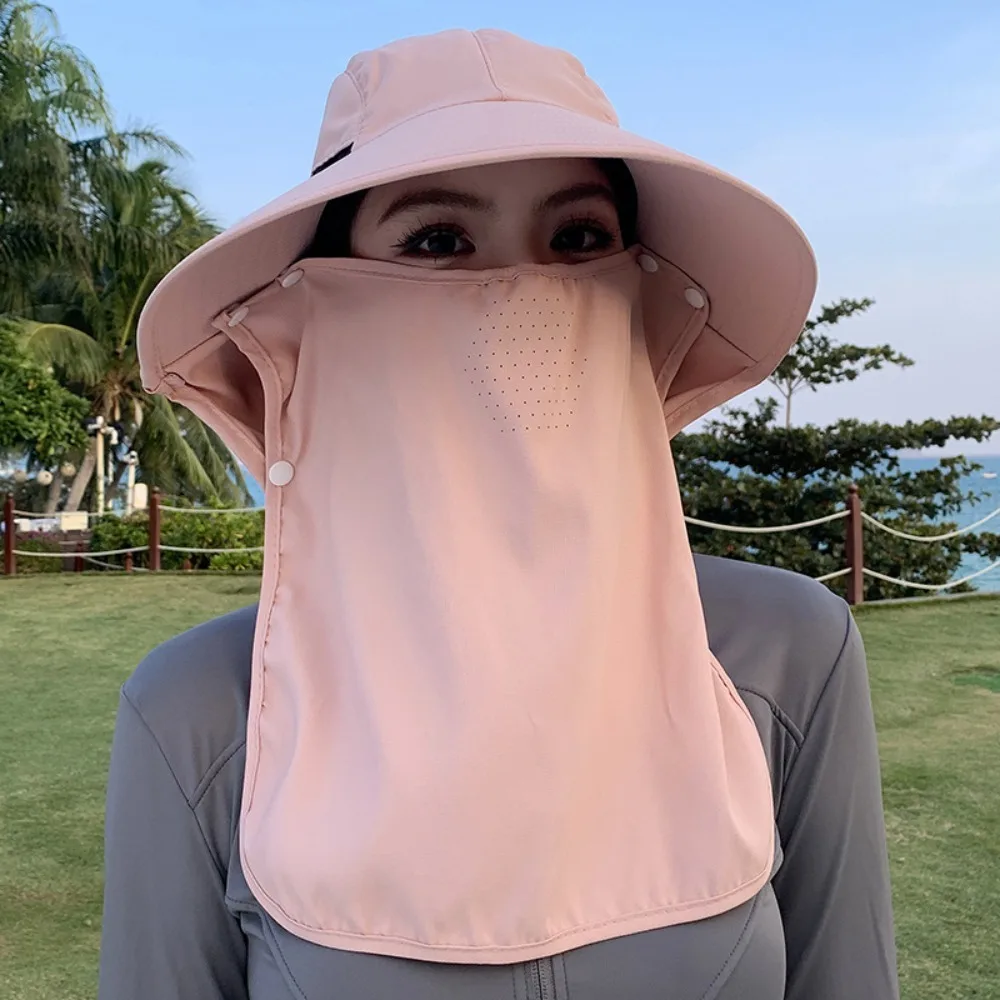 

Sun Hat Solid Color Sunshade Shawl Cap Detachable Breathable Neck Protection Hat Cotton Lightweight Picking Tea Hat Travel
