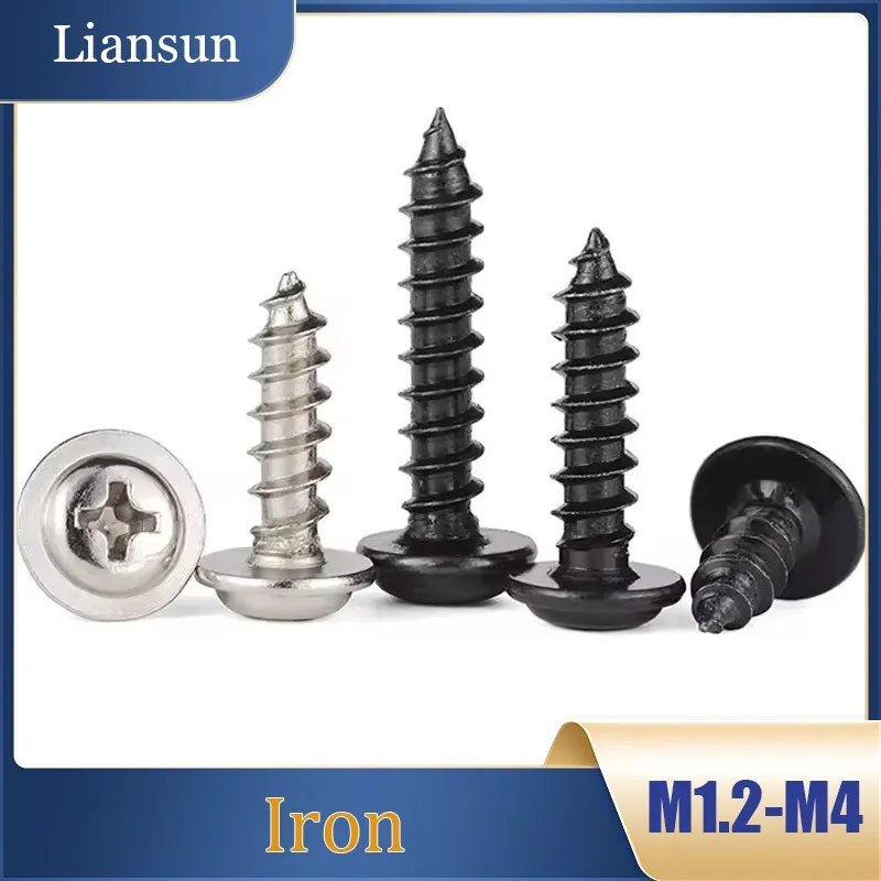 

Nickel Plated Black Carbon Steel Cross Round Head Self Tapping Screw With Pad M1.2M1.4M1.7M2M2.3 - M4 flange self-tapping screws