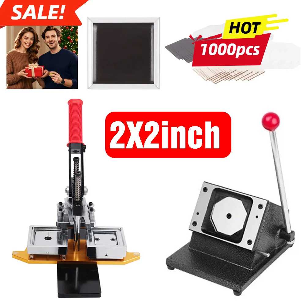 

2x2in Square-Shaped Magnetic Fridge Magnet Maker Kit Badge Press Machine + Paper Cutter + 1000 Sets Button Magnets Supplies