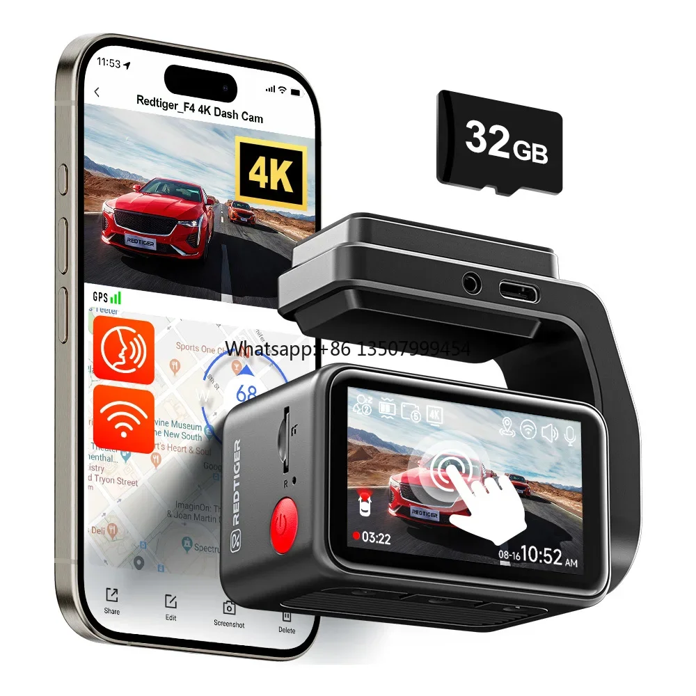 Redtiger Dealer F4 4K Mini Tracking System Car Black Box 4K Touch Screen Night Dash Camera Front with WIFI GPS