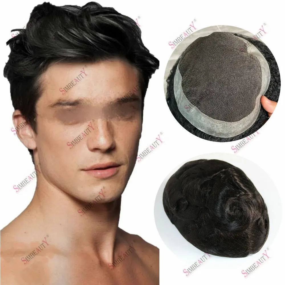 Australian Base Toupee for Men French Lace With PU Around Stock Prosthetic Real Human Hair Male Wigs Capillary Prosthesis System