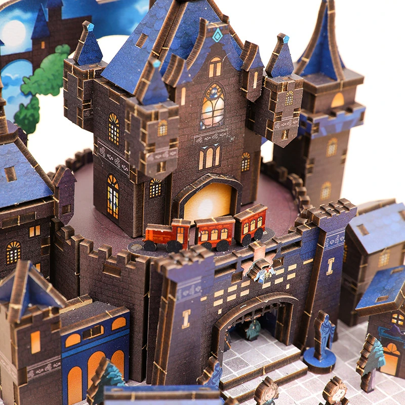 Caja de música de castillo mágico de madera 3D DIY, Kits de modelos en miniatura, rompecabezas que se puede mover para amigos, regalos de cumpleaños, decoración del hogar