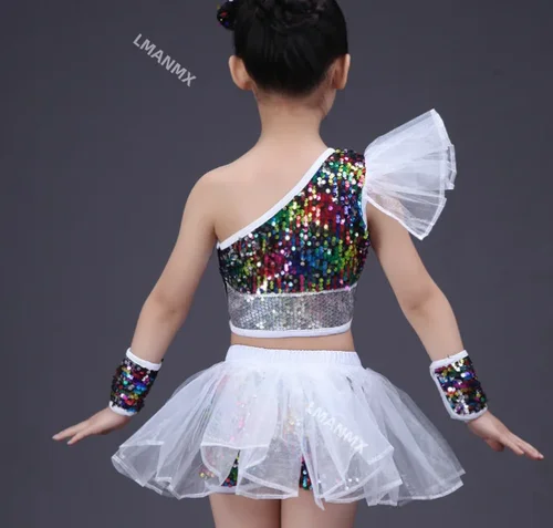 Imagen 2 del producto Ropa de baile para niñas, trajes de baile callejero de Jazz, modelo moderno para niños, faldas de disfraces de lentejuelas de pasarela
