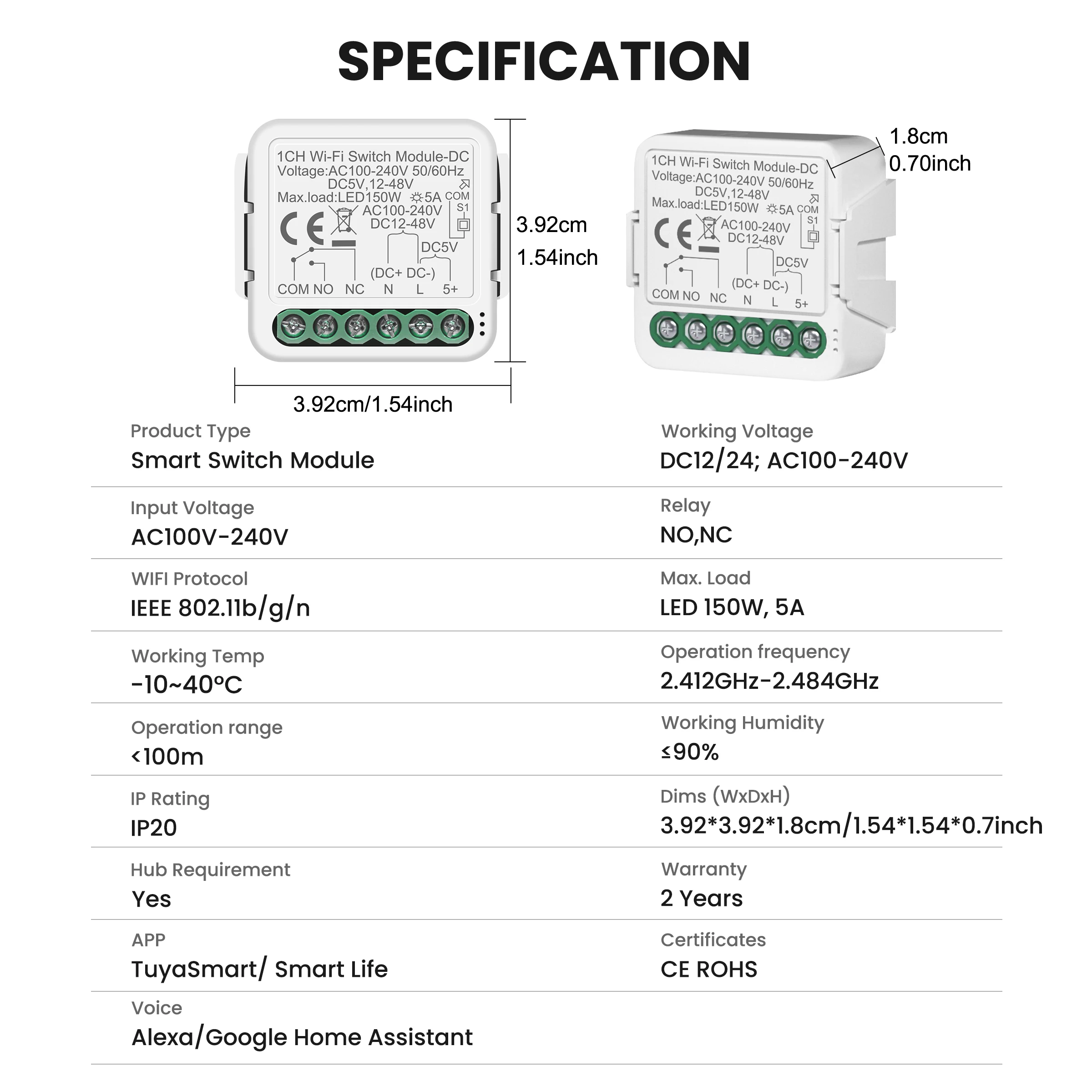 Bild 7: GIRIER Tuya Smart Switch Modul ZigBee/WiFi Trockenkontaktmodul unterstützt DC5V 12-48V AC100-24V Eingang Unterstützung Timing Control Alexa