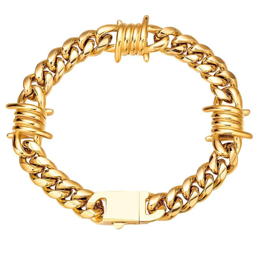 Barbed Wire Cuban Hiphop Bracelet for Women Men Stainless Steel Neo-Gothic Thorns Bracelet Punk Jewelry Gifts