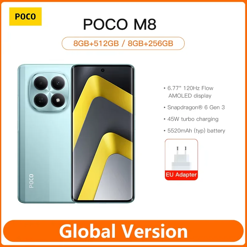 POCO M8 5G Global Version Smartphone Snapdragon® 6 Gen 3 6.77' Flow AMOLED Display 5520mAh Battery 45W NFC