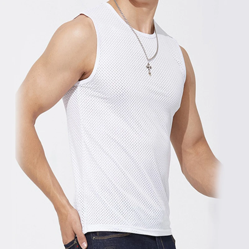 2026 summer mesh ice silk men's vest underwear breathable sweat-absorbing men T-shirt sports running fitness sleeveless vest