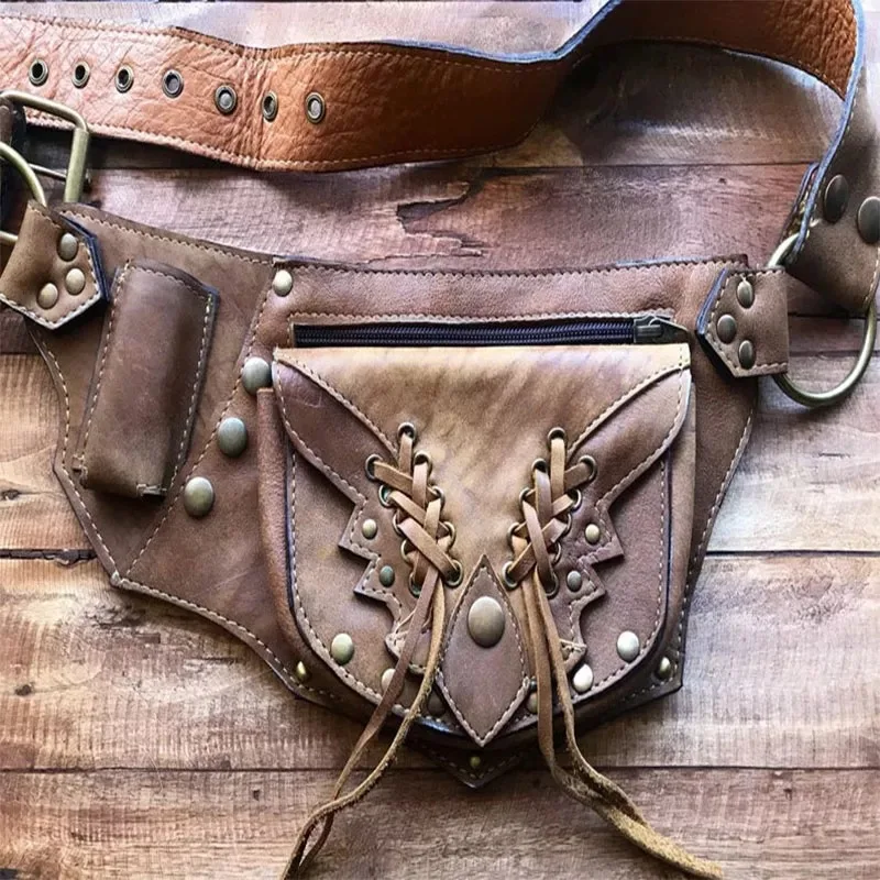 กระเป๋าคาดเอวหนัง PU สไตล์สตีมพังก์ วินเทจ สำหรับงานเทศกาล  กระเป๋าคาดเอวสไตล์ยุคกลาง  กระเป๋าคาดขาสำหรับขี่มอเตอร์ไซค์  สำหรับผู้หญิงและผู้ชาย