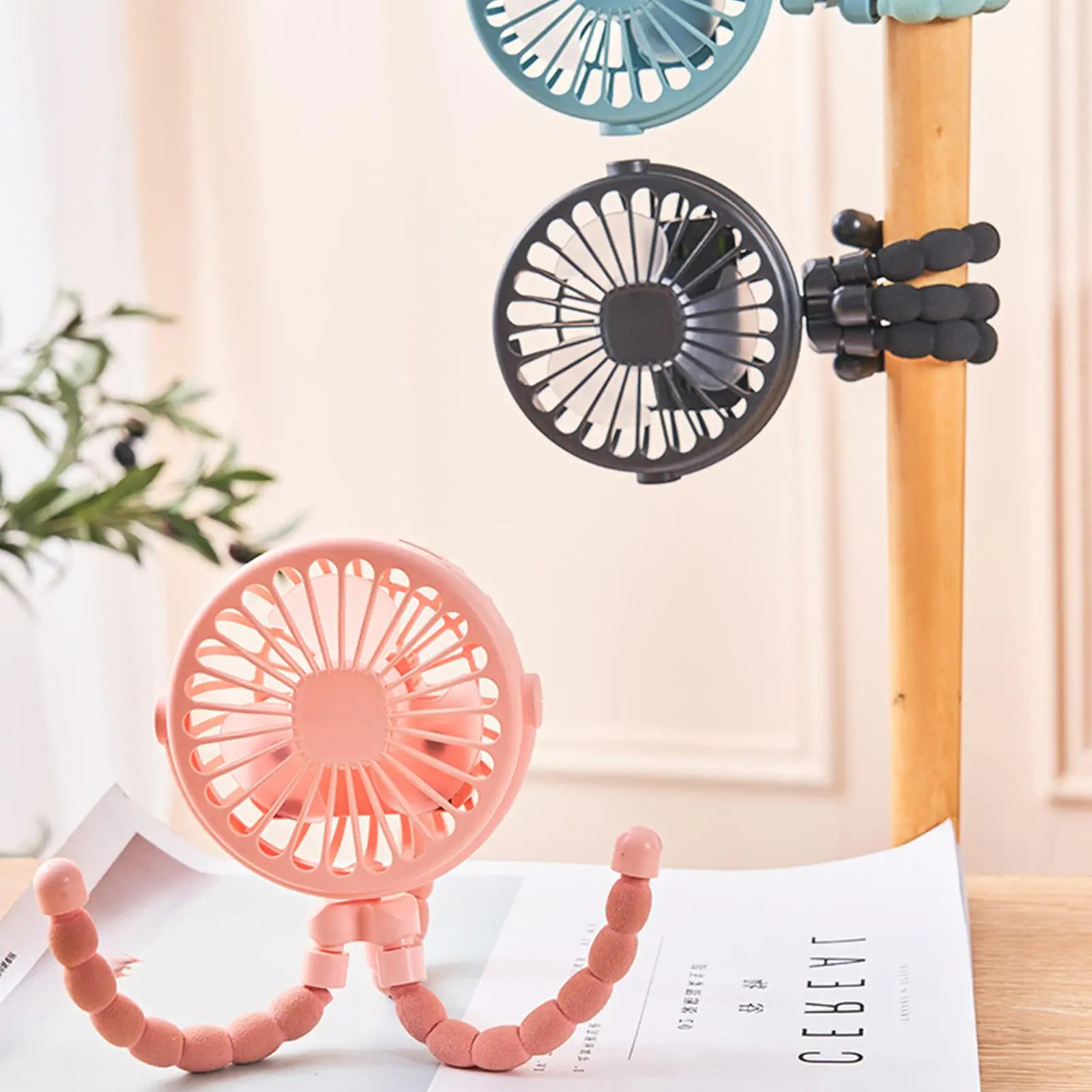 

Portable Toddler Fan Multifunctional Children Stroller Mini Fan Portable Charging Small Fan 360 Rotate Mini Handheld Octopus Fan