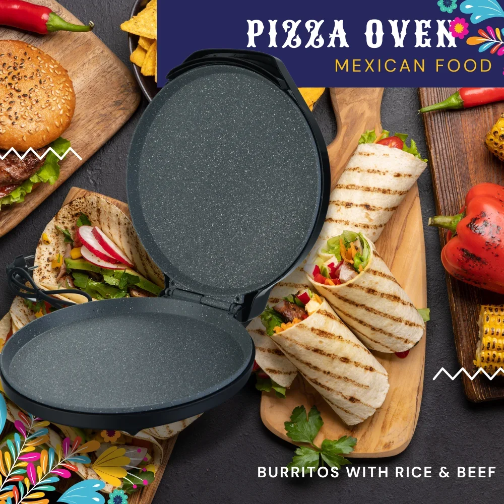 1500W Electric Portable Pizza Maker Temperature Control Non-Stick PTFE Pan Multi-Function Mobile Machine for house hold Use