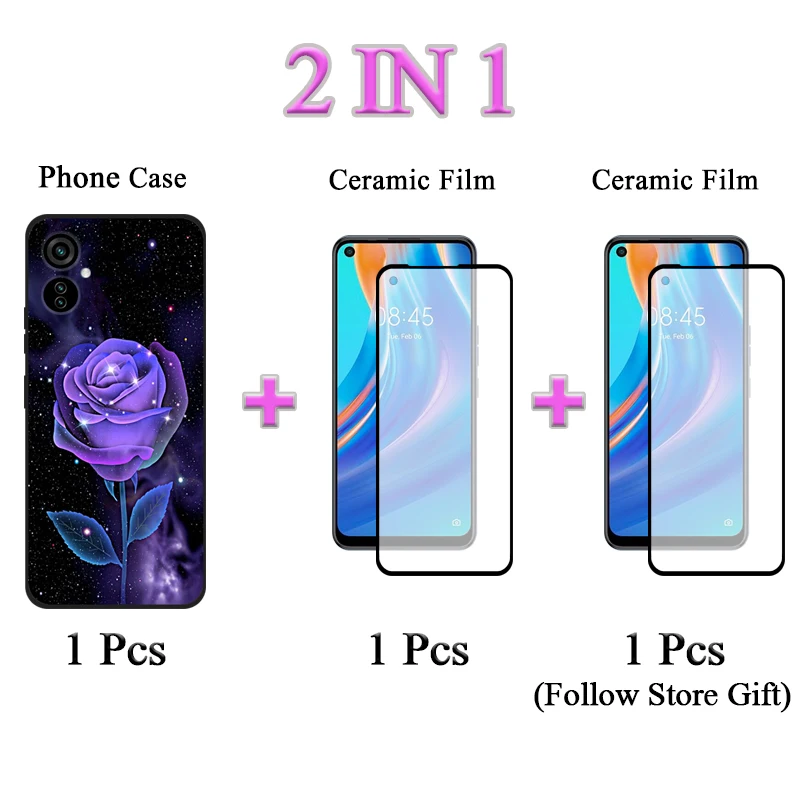 For Infinix Hot 20 5G Silicone Soft Case For Infinix Hot 20 5G X666 X666B 2 IN 1 With Two Piece Ceramic Protector Screen