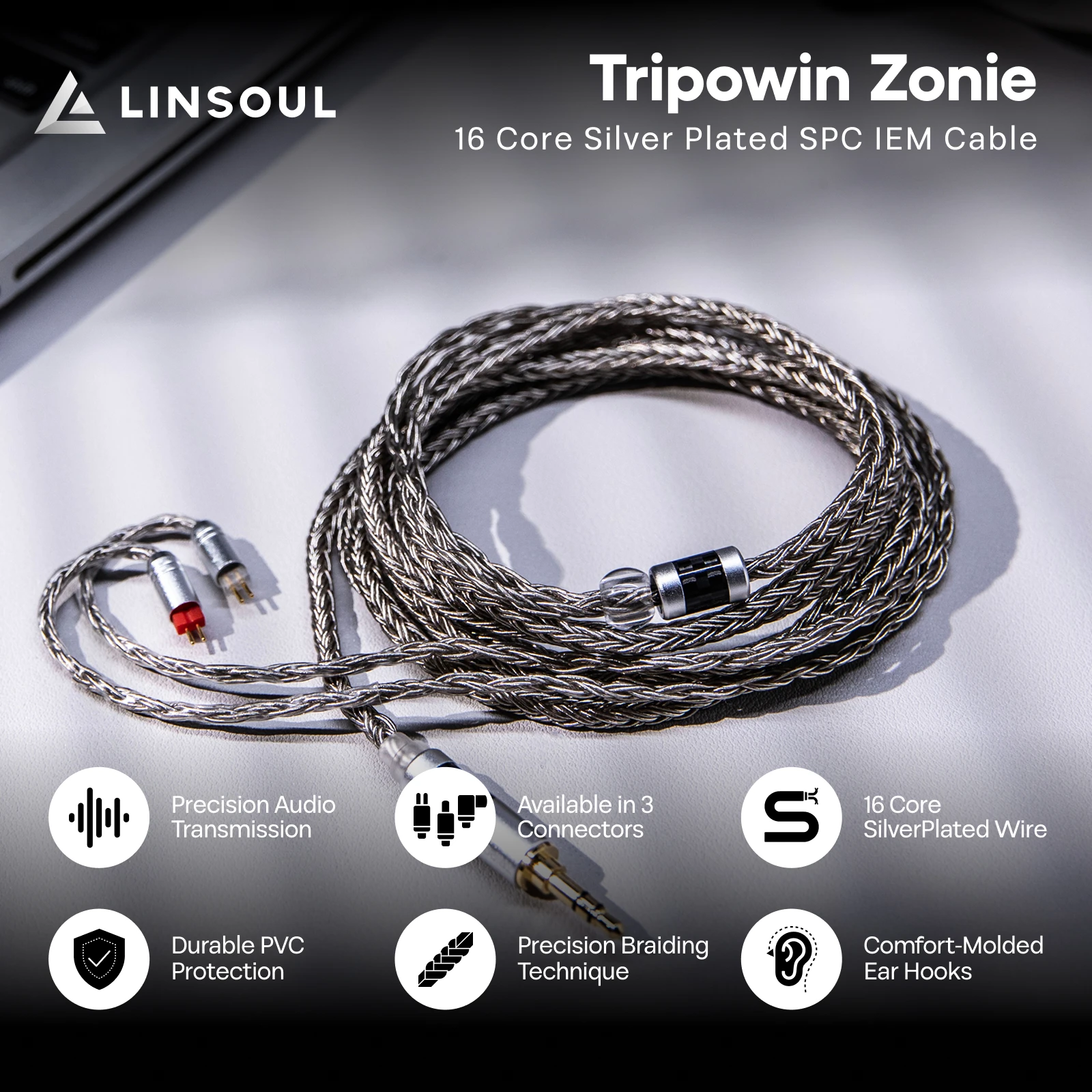 Tripowin Zonie 2M 16-Core Silver Plated Earphone Cable