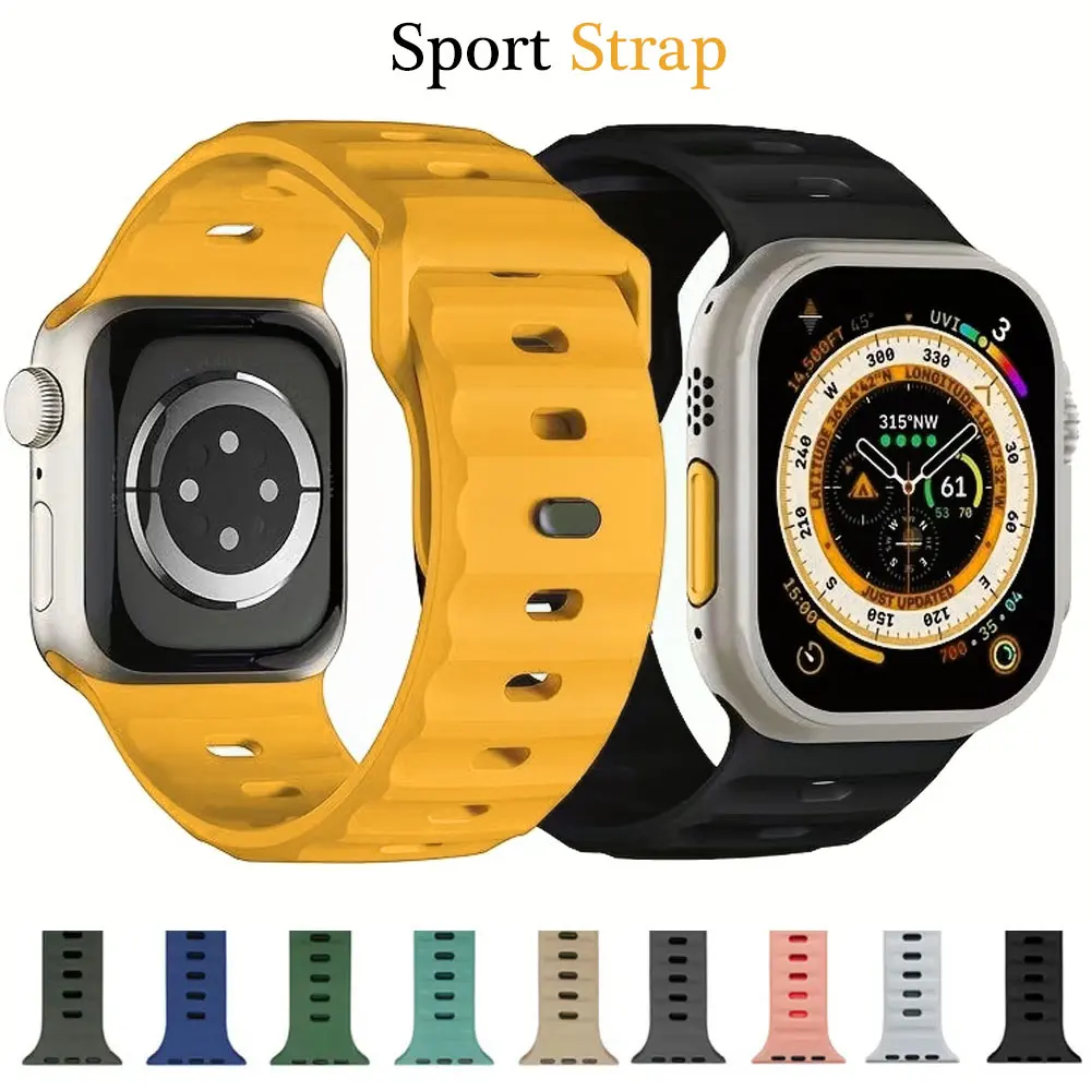 Sport Strap For Apple Watch Ultra band 49mm 45mm 40mm 44mm 42mm 41mm 38mm Silicone Air hole Bracelet iWatch Serie 8 7 6 SE 5 4 3