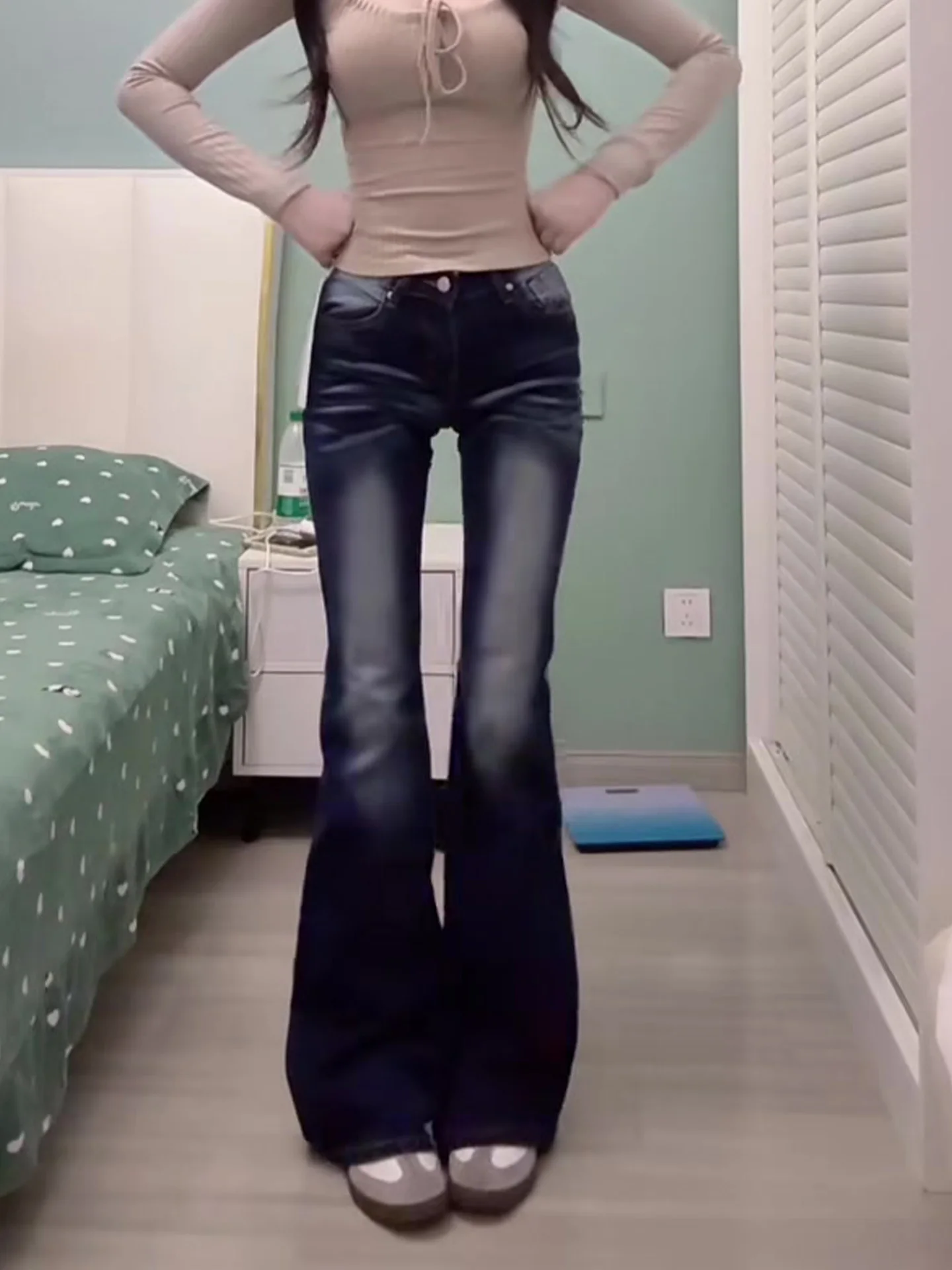 

Ретро-джинсы женские синие зауженные, зимние, новые, с высокой талией, широкие штанины, на подкладке, из денима, расклешенные брюки-буткат