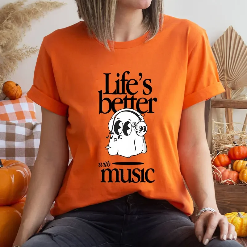 Life's Better Is Music T-shirts Women Y2k Tops Funny Boo Graphic Clothes Short Sleeve Tees Harajuku Ulzzang Fashion Streetwear