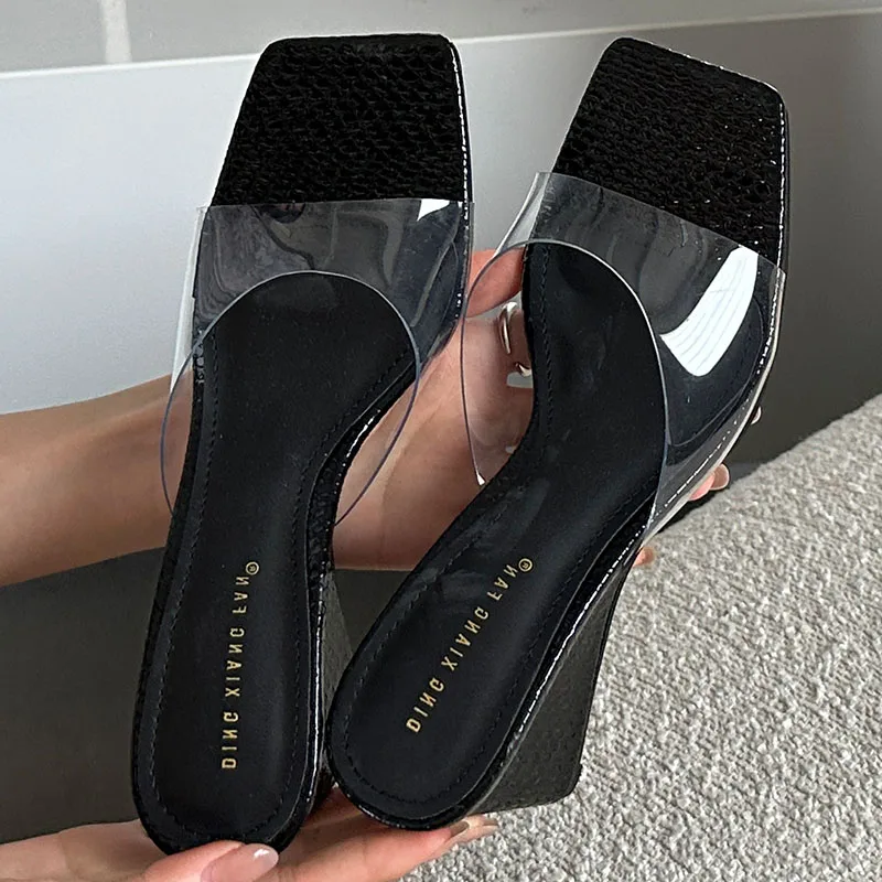 Fashion Transparent Women Wedges Slippers Shoes New In 2024 Female Slides Footwear Ladies Wedges Pumps Slippers Shoes