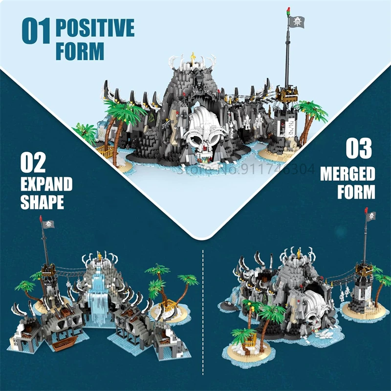 66012 Ideas Piate Ship The Skull Pirate Island Bay Kit 2960pcs Caribbeaned Moc Building Block Brick Classic Movie Model Boy Toys