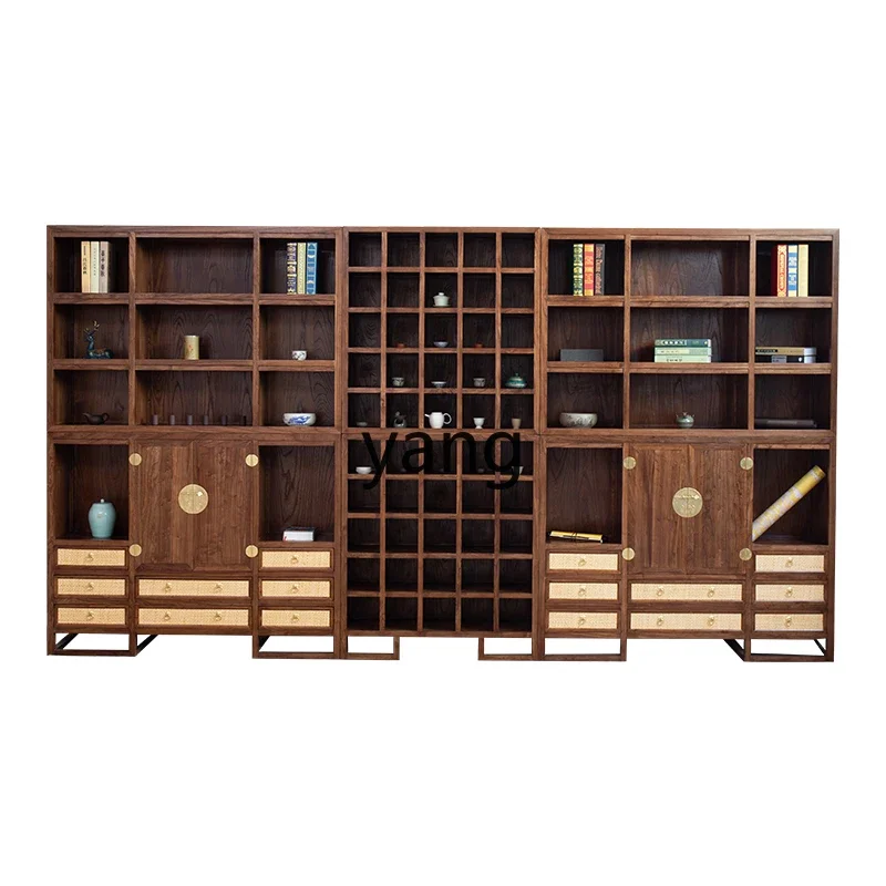 

XC black walnut solid wood new Chinese bookshelf bookcase entrance rack combined display rack