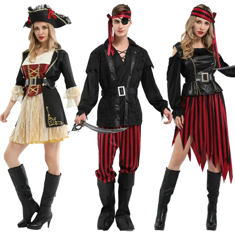 Halloween cosplay costume pirate captain caribbean pirate jack medieval fantasy carnival christmas party dress without weapons