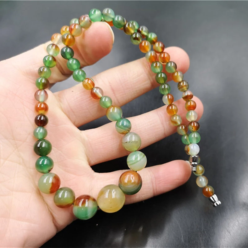 New Peacock Agate Necklace Women, Green Chalcedony Clavicle Chain