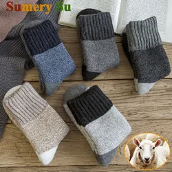 Wool Socks Men Thick Winter Cashmere Vintage Harajuku Style Long Warm Sock Comfortable Male Husband Gift Meias 7 Colors