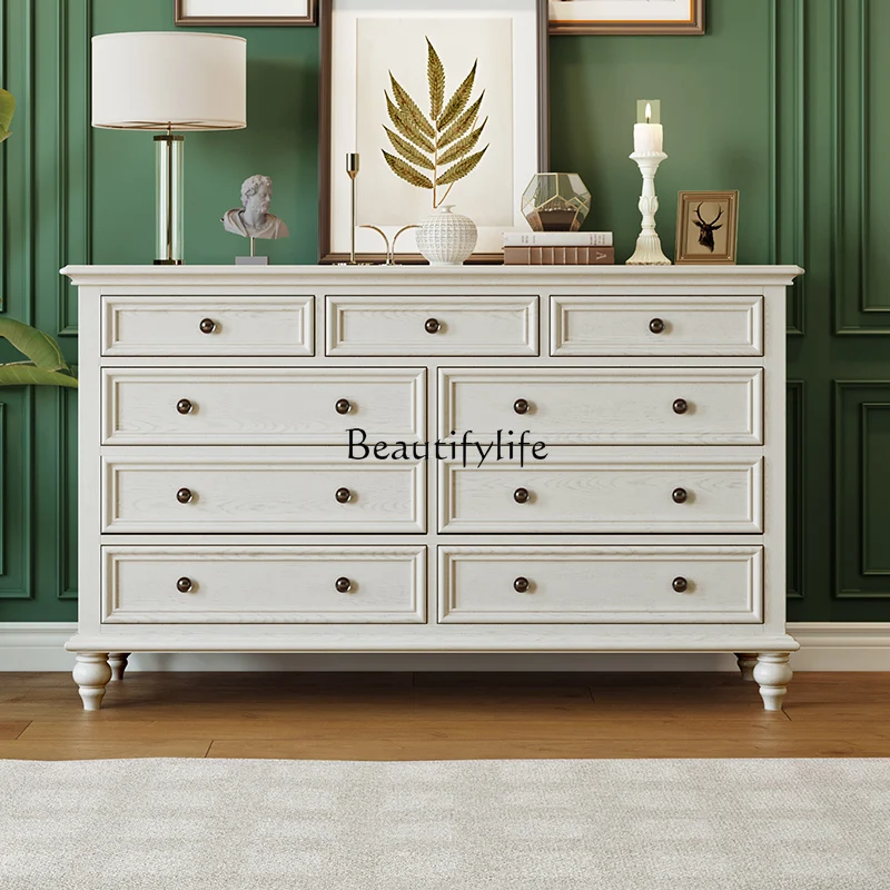 

*American retro solid wood nine-chest cabinet bedroom living room storage drawer cabinet