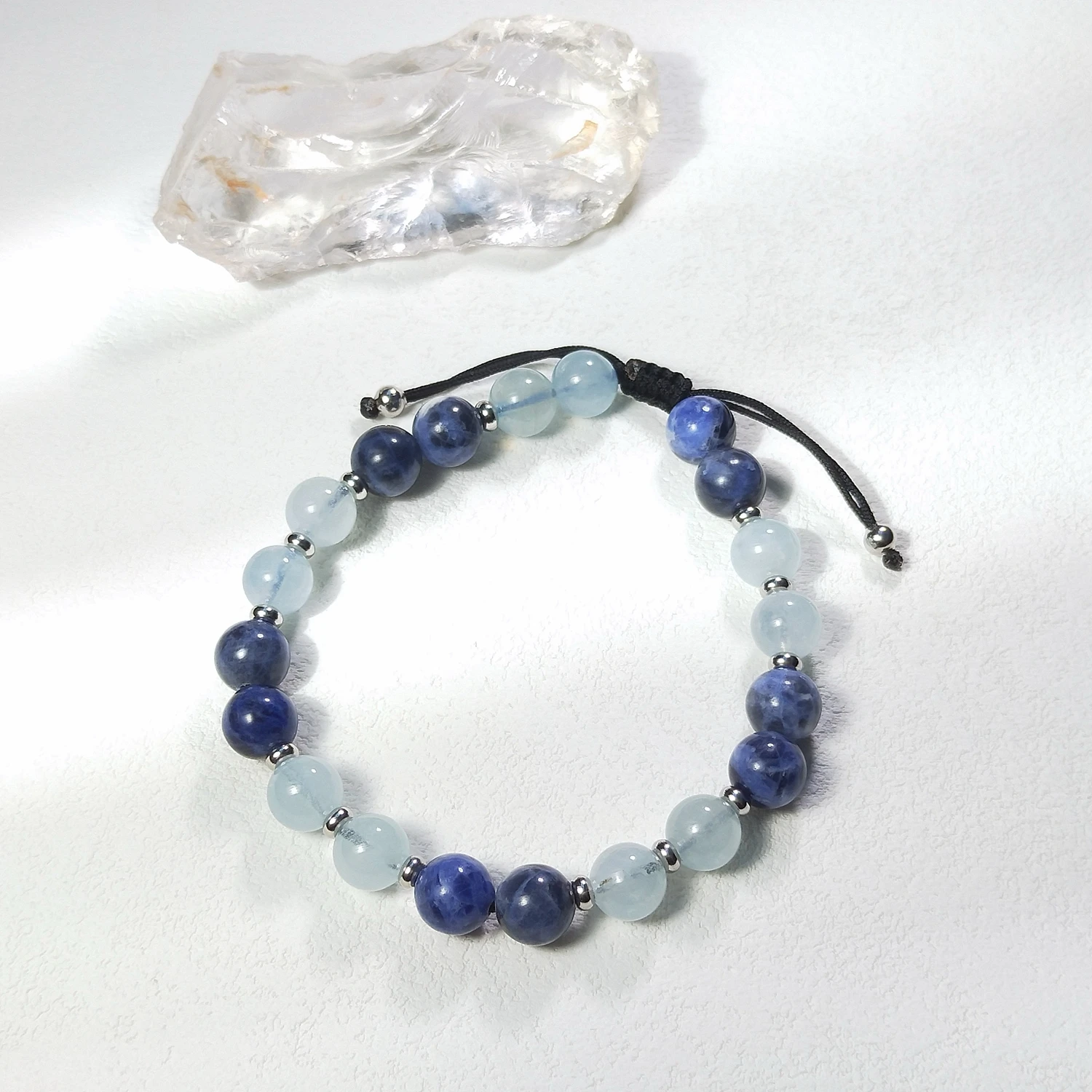 Lii Ji Natural Stone Aquamarine Blue Sodalite Beaded 8mm Adjustable Bracelet For Male Jewelry