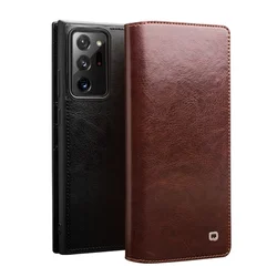 QIALINO Luxury Genuine Leather Phone Cover for Samsung Galaxy Note 20 Handmade Flip Case with Card Slots for Galaxy Note20 Ultra