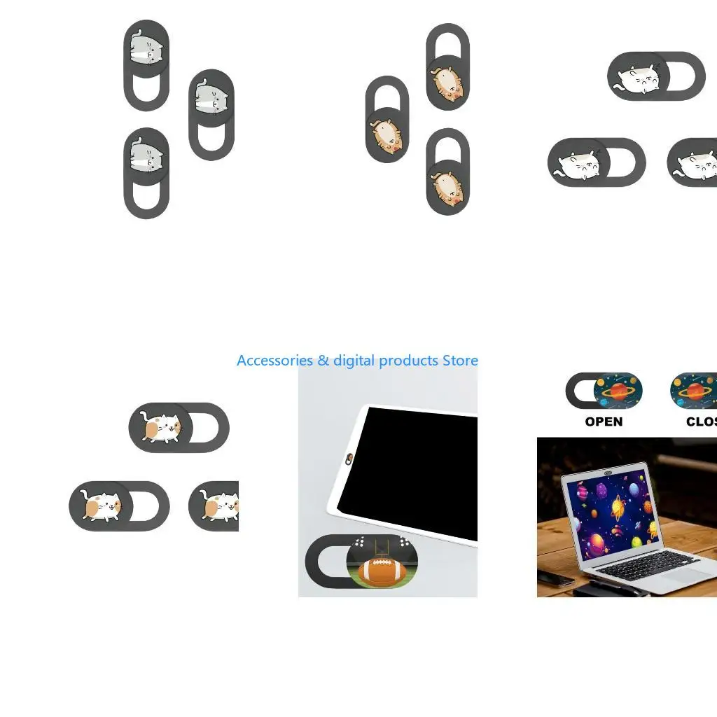 77JD 3pcs Camera Privacy Protector Sticker Webcam Cover Slide Universal Phone Camera Cover Cartoon Kitten Camera Cover