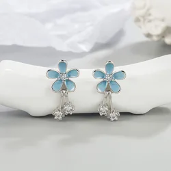 Cute Daisy Tiny Flower Stud Earrings For Lady Girls Crystal White Copper Light Blue Epoxy Female Exquisite Earring Jewelry Gift