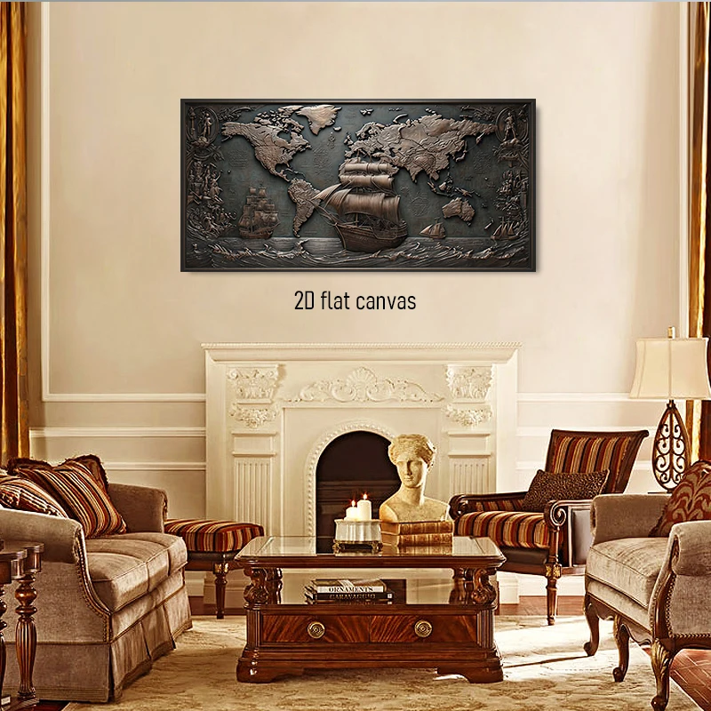 1 قطعة نحت البرونزية الرجعية خريطة العالم اللوحة الزخرفية ثلاثية الأبعاد الإغاثة الملاحة موضوع قماش اللوحة غرفة المعيشة دراسة مدخل Wa #6