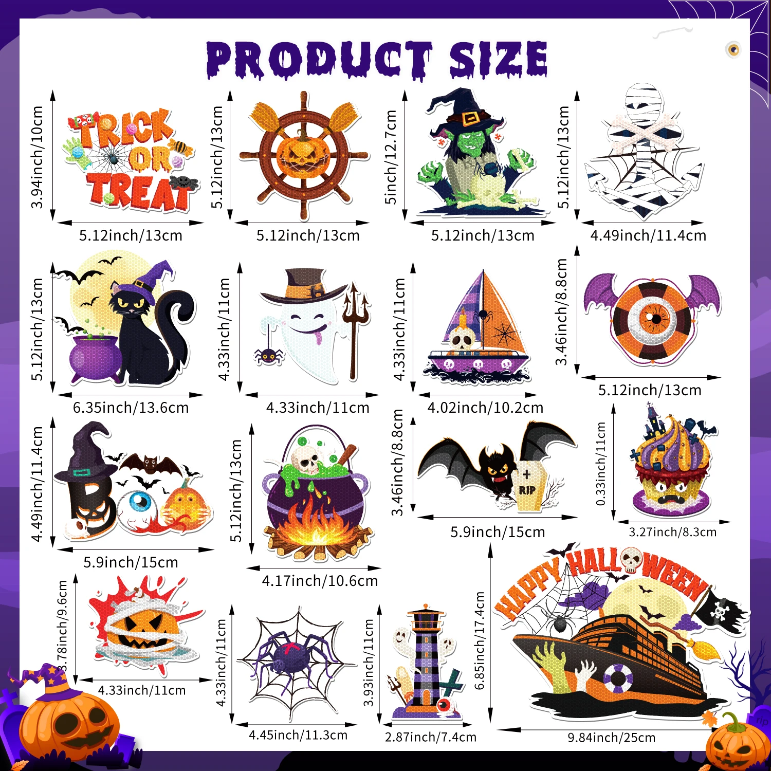 16 Pcs Halloween Magnets Reflective Car Magnets Decorations Halloween Refrigerator Magnetic Stickers Holiday Pumpkin Bat Magnet