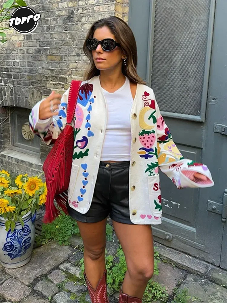 

Женская Повседневная однобортная куртка с принтом, свободные универсальные пальто с карманами и длинным рукавом, новинка 2024, женская верхняя одежда в стиле High Street