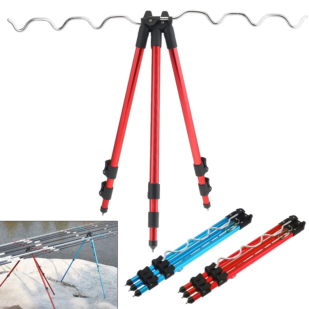 

Strong Aluminum Alloy Telescopic 7 Groove Fishing Rod Holder Collapsible Tripod Stand Sea Fishing Pole Bracket Blue Red Optional